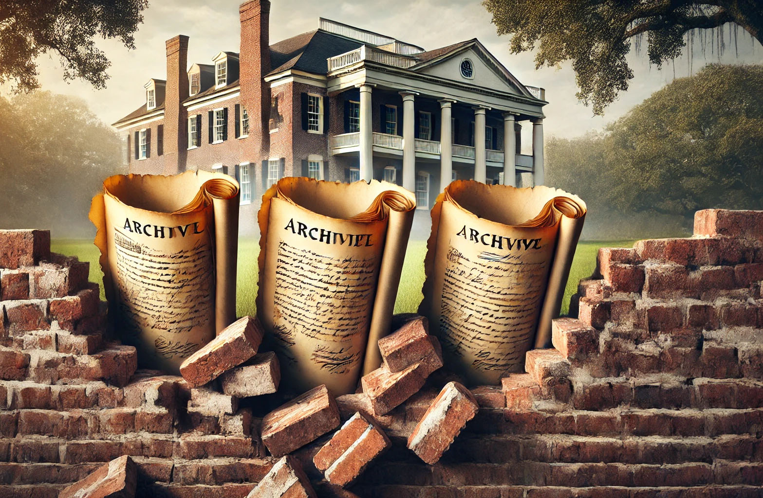 Archival Docs, Brick Wall, Mansion, AI, DALL-E (WHDu9Nov2024)-cr